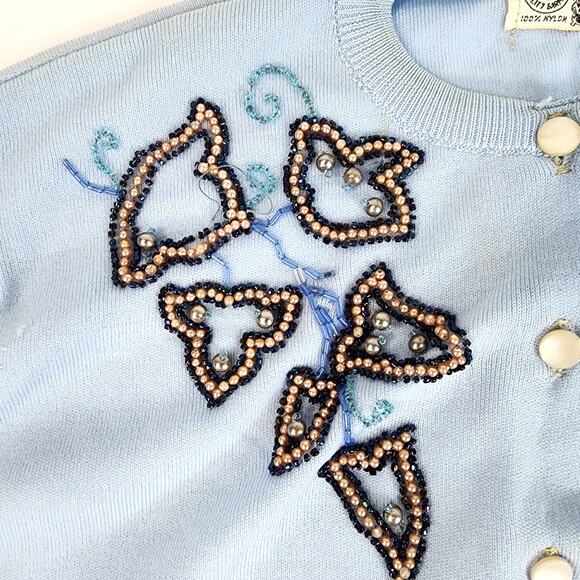 Vintage Ban Lon Blue Knit Cardigan Sweater - M - Picture 3 of 5